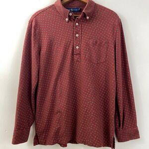 Ralph Lauren Long Sleeve Knit Polo Shirt Mens M Red Geometric Print Button Down
